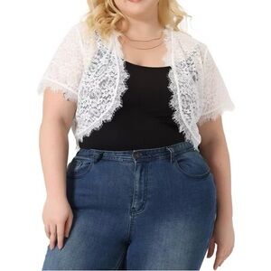 Agnes Orinda Plus Size Sheer Lace Open Front Elegant Bolero Shrugs, Size 1X